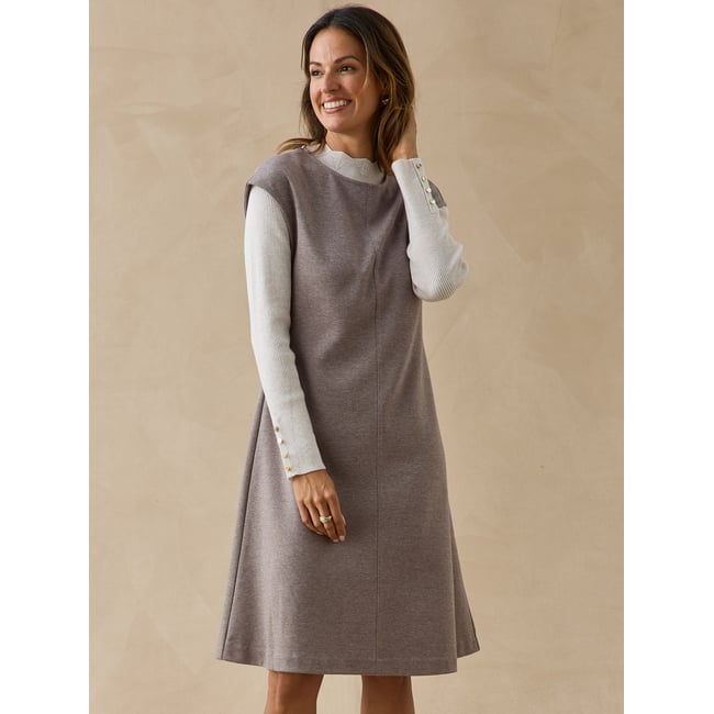 Robe ample sans manches col rond chiné vison <span itemprop=