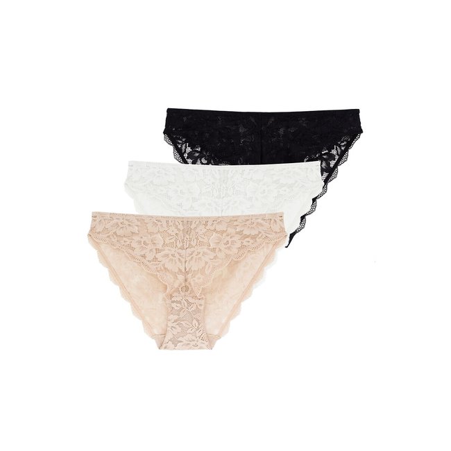 Pack of 3 Myla Knickers, beige+white+black, DORINA