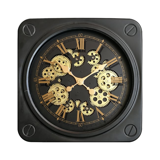 Horloge carrée à mécanismes 45cm Couleur noir <span itemprop=