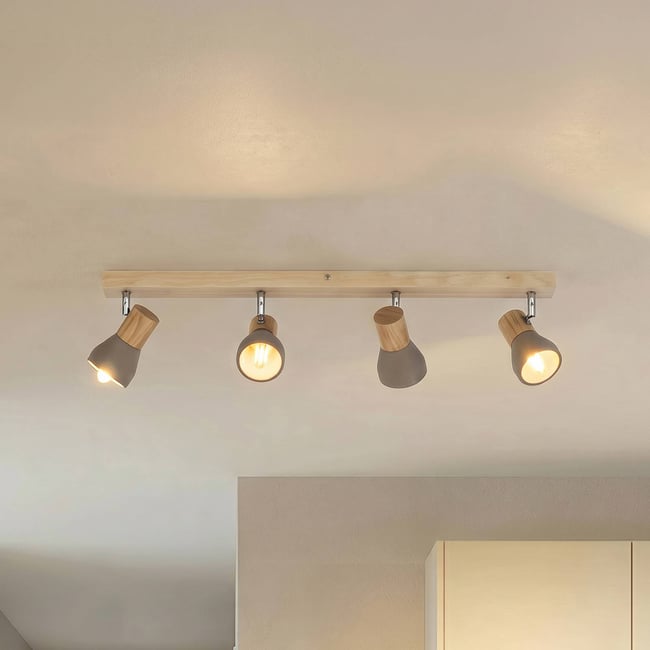 Spot scandinave, Filiz Couleur gris béton, bois clair, nickel satiné <span itemprop=