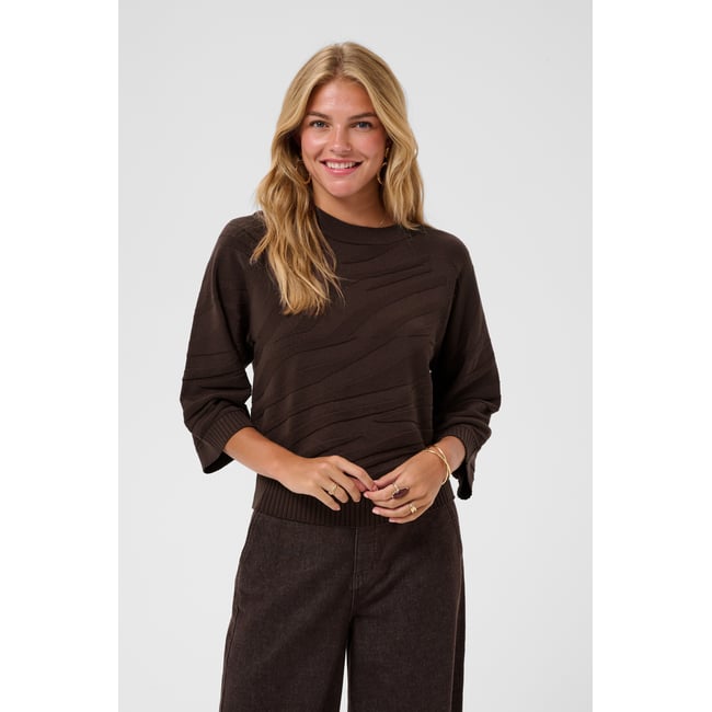 Pullover tricoté marron java <span itemprop=