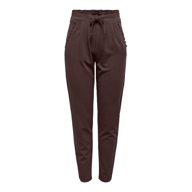 Pantalón recto con cintura elástica marrón oscuro <span itemprop=
