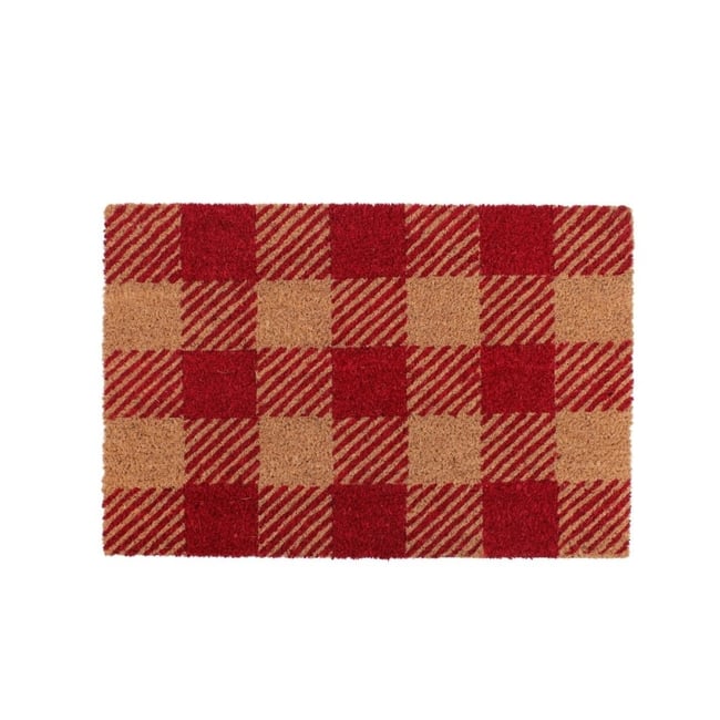 Paillasson coco carreaux écossais 40x60cm Couleur rouge <span itemprop=