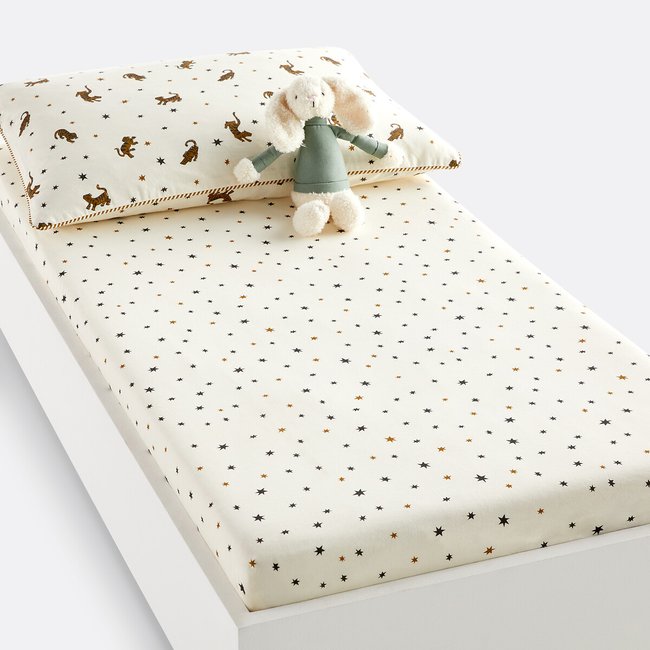 Drap-housse bébé 50% coton recyclé, Tigris imprimé <span itemprop=