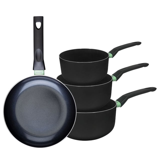 Batterie 1 poêle 24cm + 3 casseroles 16/18/20cm BRANDAO noir|vert <span itemprop=