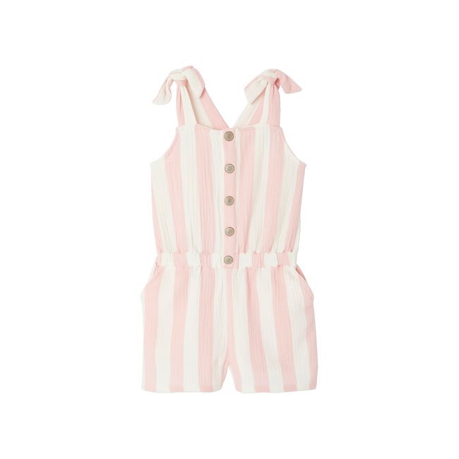 Combishort à grosses rayures en gaze de coton rose bonbon <span itemprop=