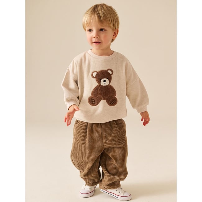 Sweat ras du cou imprimé ours écru <span itemprop=