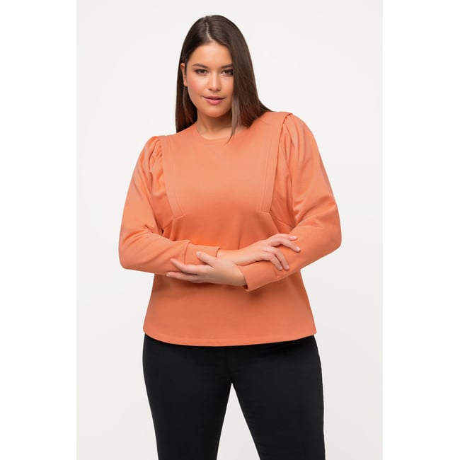 Sweat-shirt, col rond rouge-beige <span itemprop=