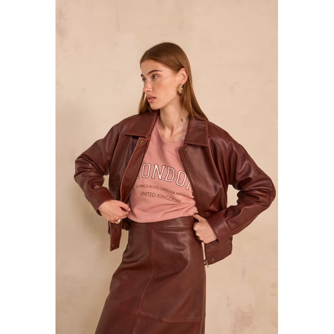 Blouson à manches longuesen cuir BARNABE cannelle <span itemprop=