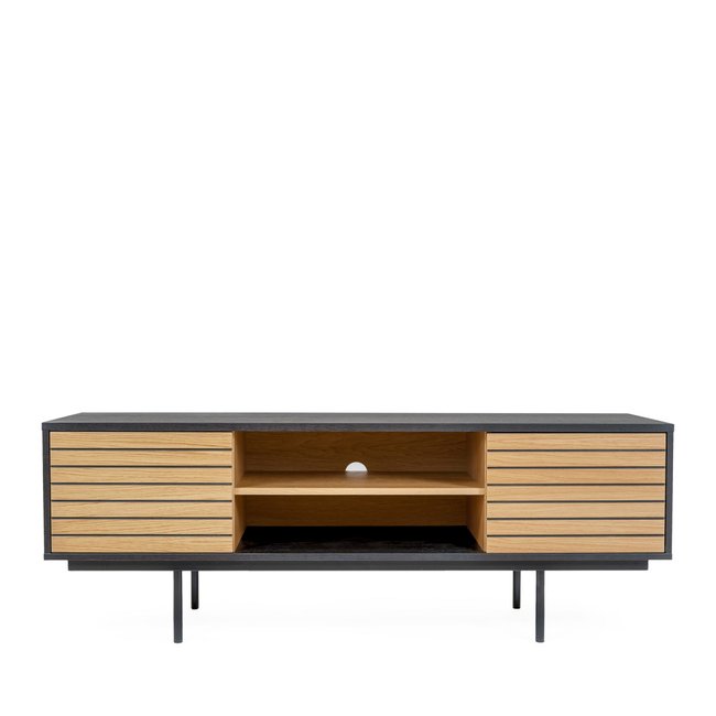 Meuble TV design en bois et métal- STRIPE Couleur bois clair <span itemprop=