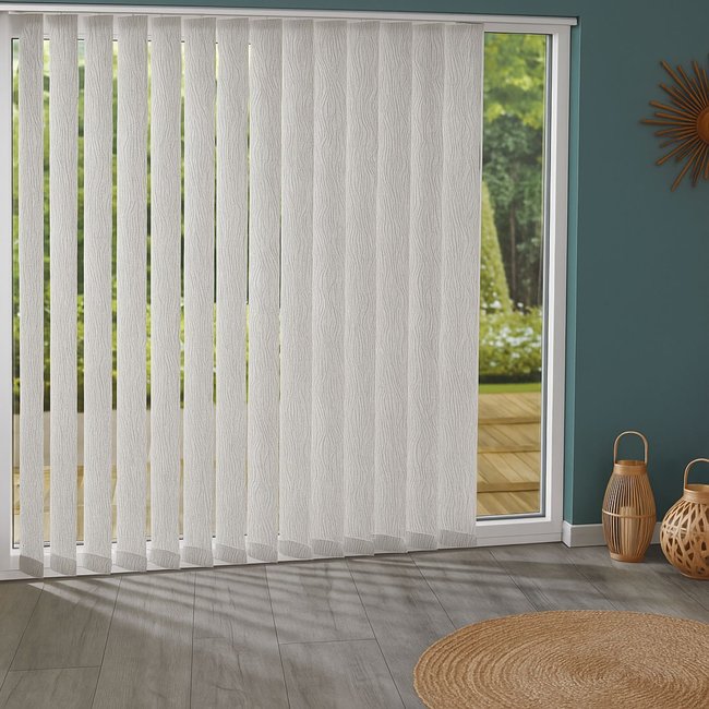 Lot de 5 lamelles verticales 89mm motif Duncan pour store californien blanc <span itemprop=
