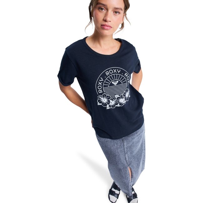 T-Shirt, manches courtes, col rond, Floral. noir anthracite <span itemprop=