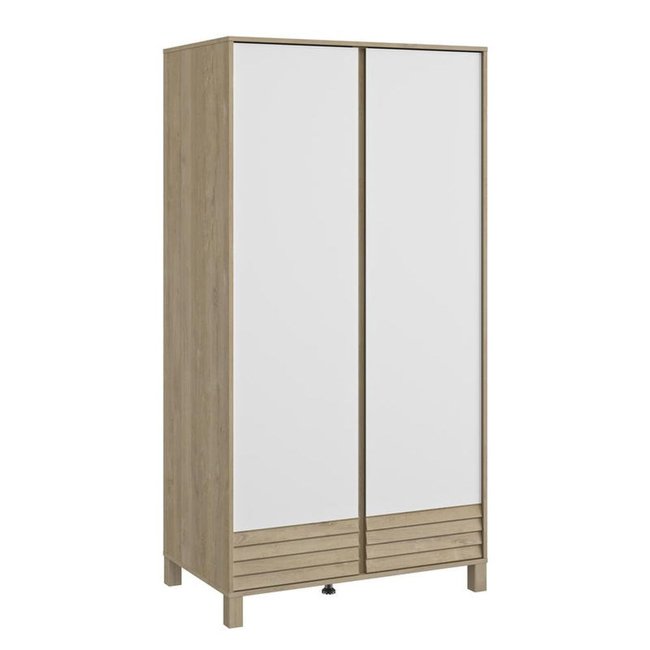 Armoire 2 portes Achille Chêne blond et blanc Couleur marron <span itemprop=