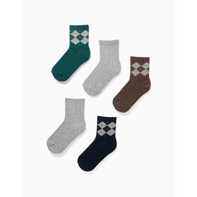 Lot de 5 paires de chaussettes avec jacquard losange multicolore <span itemprop=