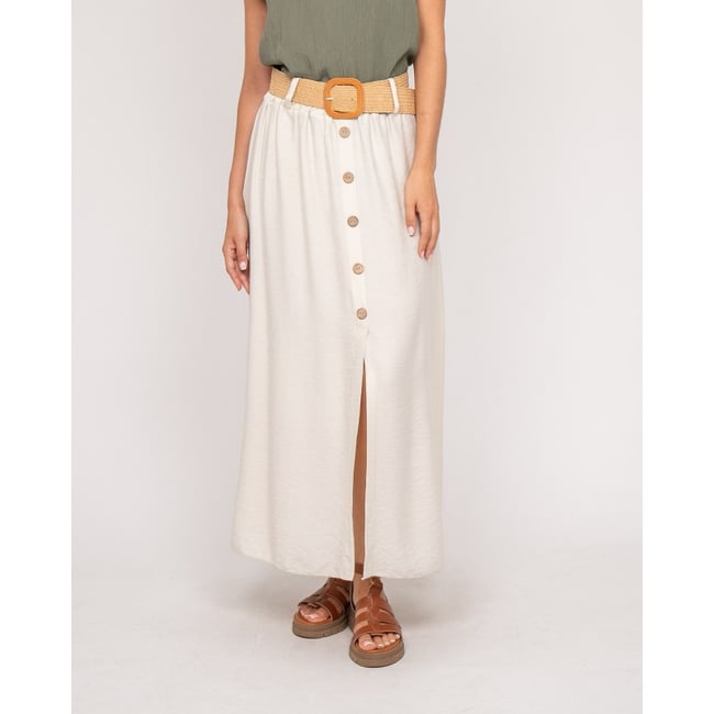 Jupe Longue Boutonnée Avec Ceinture Xeto beige <span itemprop=