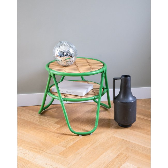 Table d'appoint en bambou Francine N°308 - Bon état Couleur vert <span itemprop=