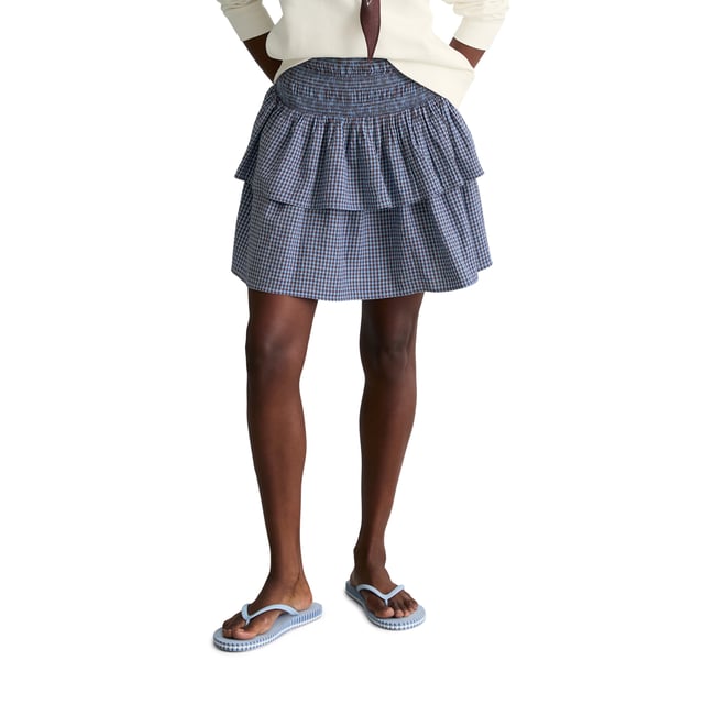 Jupe étagée en seersucker flared en coton mélangé nleu clair <span itemprop=
