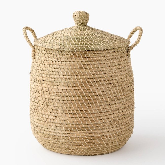 Panier de rangement tressé, 36x41cm / 42X52cm, en jonc de mer et coton Couleur naturel <span itemprop=
