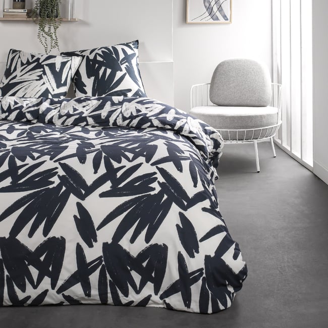 Parure de lit coton 2 personnes imprimé graphique SUNSHINE blanc <span itemprop=