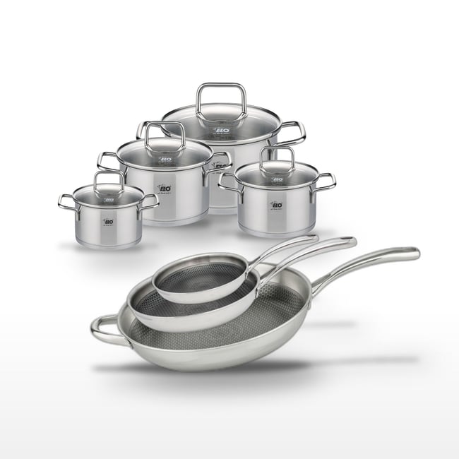 3 poêles 24/28/32cm + 4 faitouts 12/14/16/20cm RELIEF EVOLUTION inox <span itemprop=