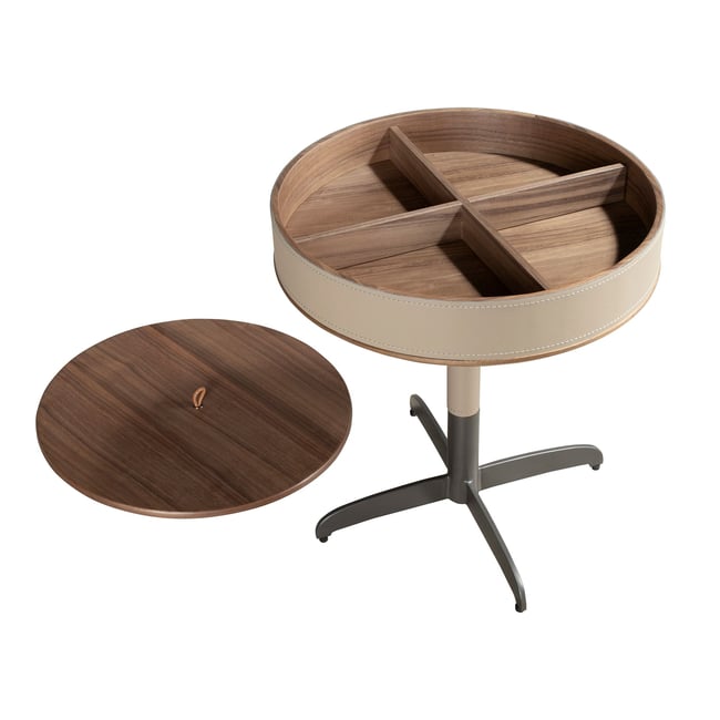 Table d'angle ronde en similicuir, noyer et acier gris Couleur gris clair | or <span itemprop=