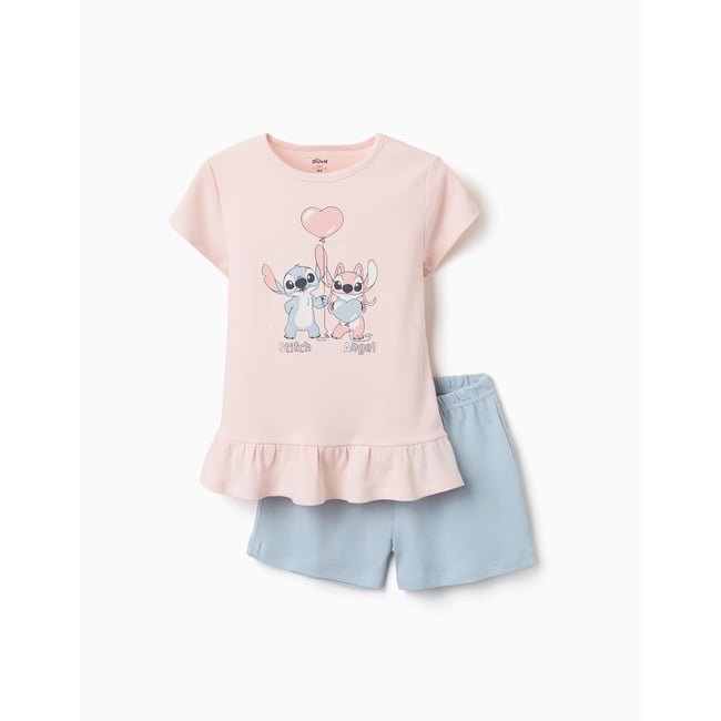 Pyjama court avec imprimé Stitch qui brille dans le noir rose clair <span itemprop=