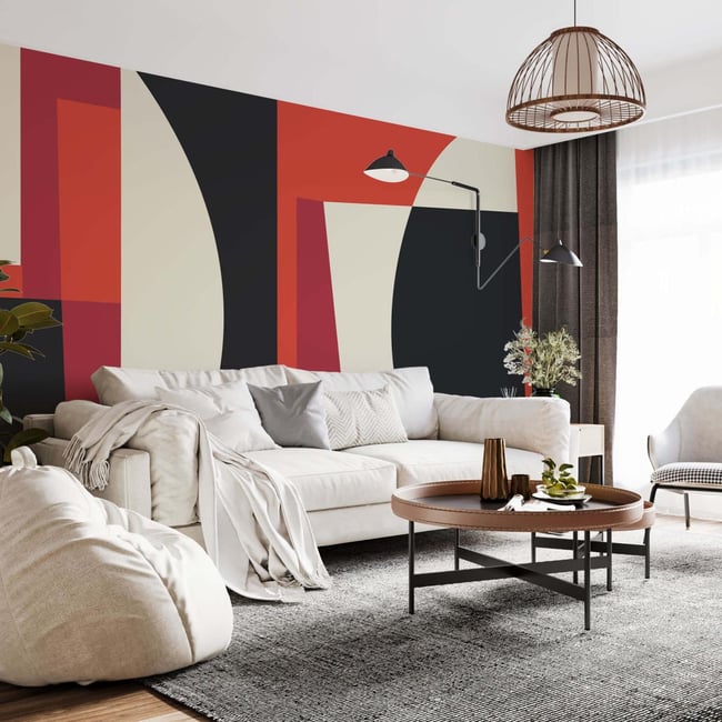 Papier peint panoramique avec formes géométriques dans un style Art Déco - 425x260 cm (l x h) Couleur multicolore <span itemprop=