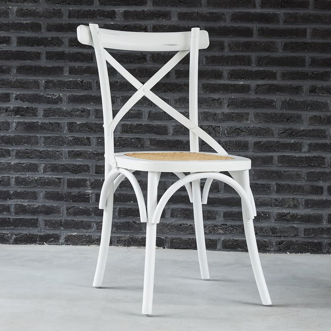 Chaise en bois d'acajou et rotin  LONDRES Couleur blanc <span itemprop=