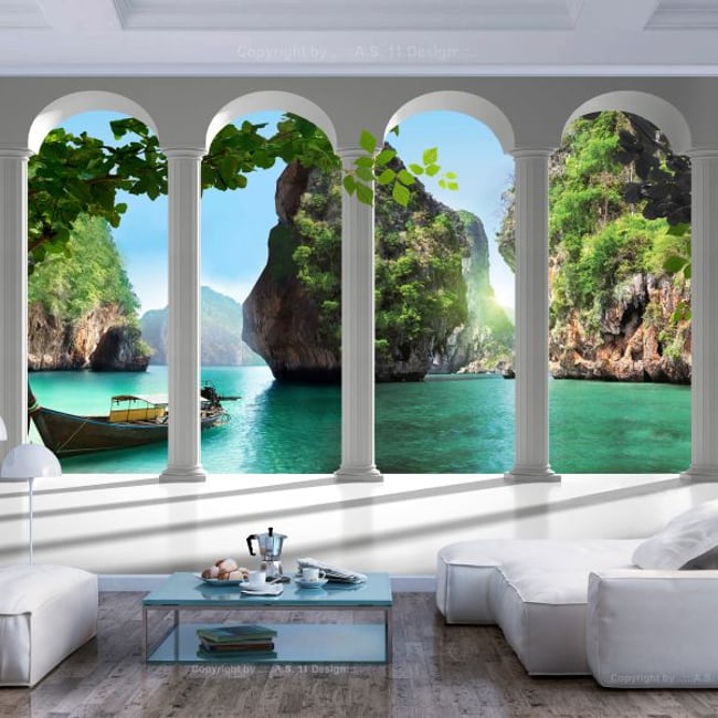 Papier peint intissé panoramique Paysage Sur la terasse Couleur multicouleur <span itemprop=