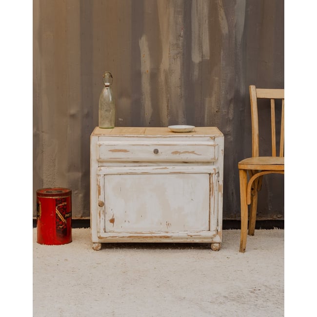 Meuble d'appoint en bois blanc Gilbert N°1778 - Bon état Couleur blanc <span itemprop=