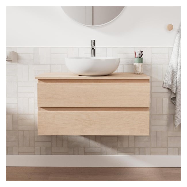 Ensemble meuble simple vasque 80 cm + vasque SORRENTO Couleur chêne <span itemprop=
