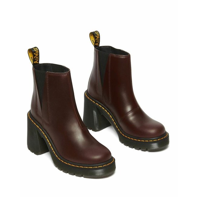 Spence Ankle Boots in Sendal Leather with Block Heel, brown, DR. MARTENS