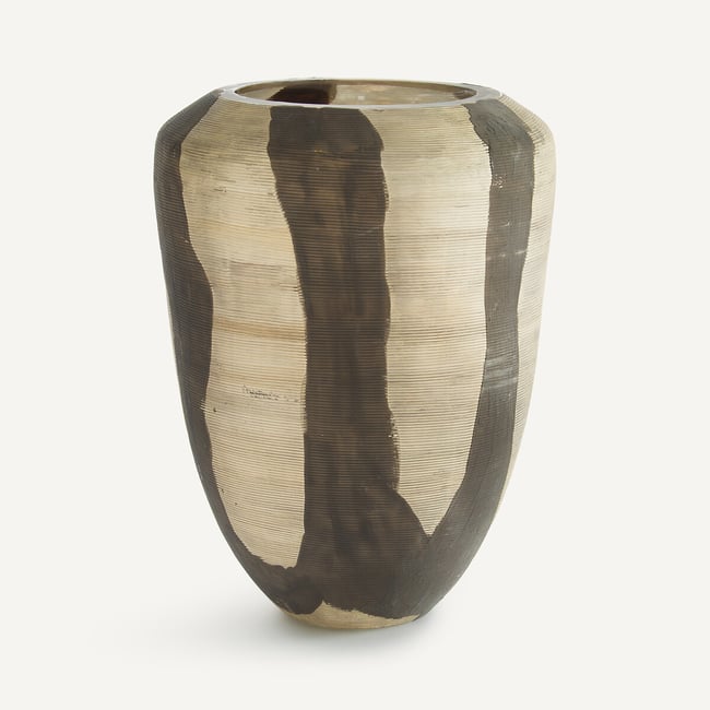 Jarrón de vidrio pintado con rayas mate, al. 26,5 cm, Hedi bronce envejecido <span itemprop=