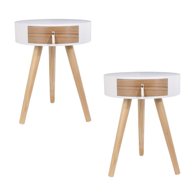 Lot de 2 tables de chevet 1 tiroir design scandinave NORA Couleur blanc <span itemprop=