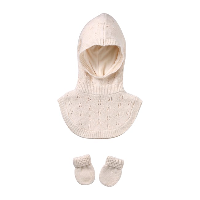 Ensemble cagoule et moufles écru <span itemprop=
