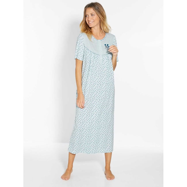 Lot de 2 chemises de nuit manches longue imp. bleu + imp. blanc <span itemprop=