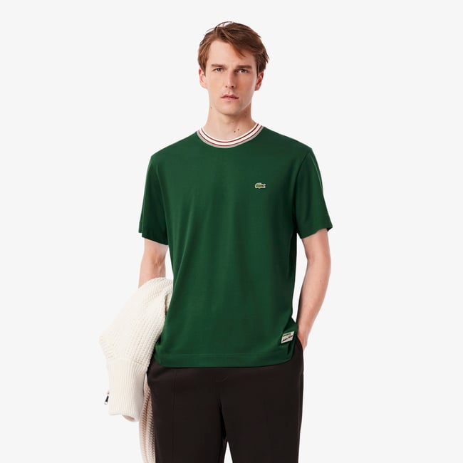 T-shirt fabriqué en France col rayé - LACOSTE