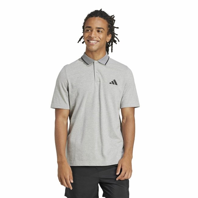 Essentials Small Logo Cotton Pique Polo Shirt, grey marl, ADIDAS SPORTSWEAR