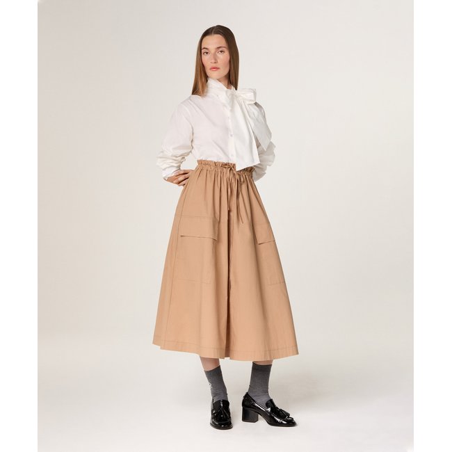 Jupe longue parachute en coton marron moka <span itemprop=