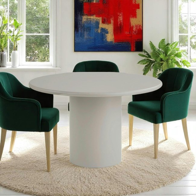 Table ronde sable avec pied central  Ø120 cm ALBERTA Couleur beige <span itemprop=