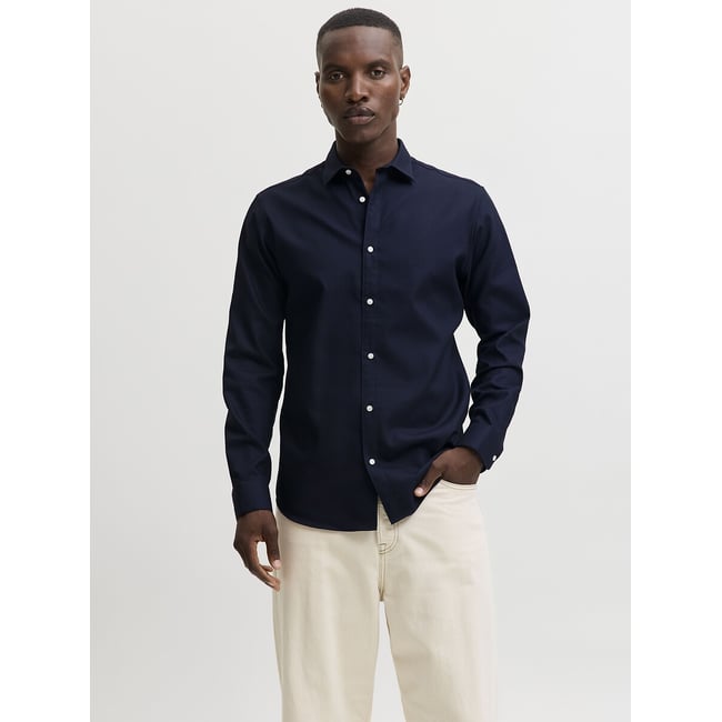 Chemise manches longues bleu foncé <span itemprop=