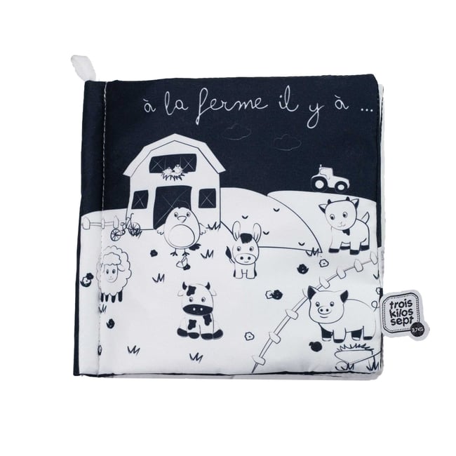 Livre d'éveil noir et blanc - A la ferme blanc <span itemprop=