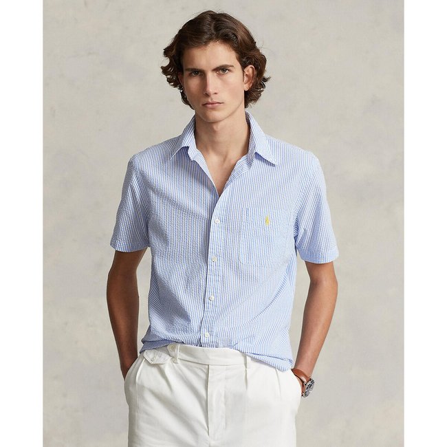 Kurzärmeliges Hemd mit Logo-Stitching, Baumwoll-Seersucker - POLO RALPH LAUREN