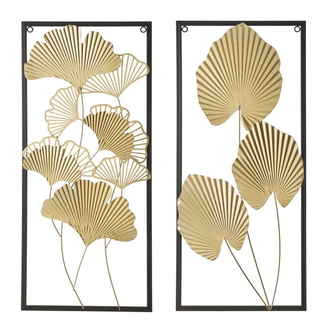 Set de 2 Panneaux Décoratifs Muraux en Métal Noir et Doré Feuillage Couleur doré <span itemprop=