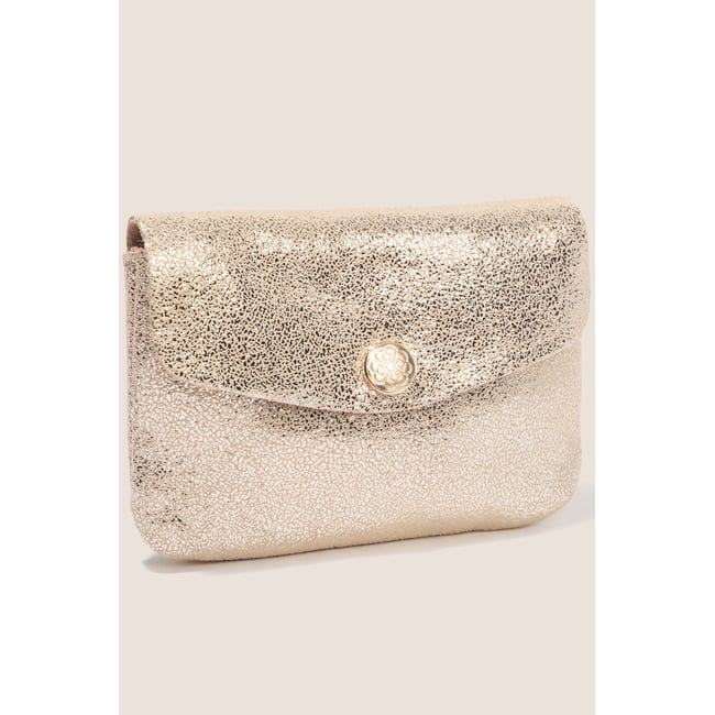 Porte-monnaie en cuir aspect daim doublé couleur or <span itemprop=
