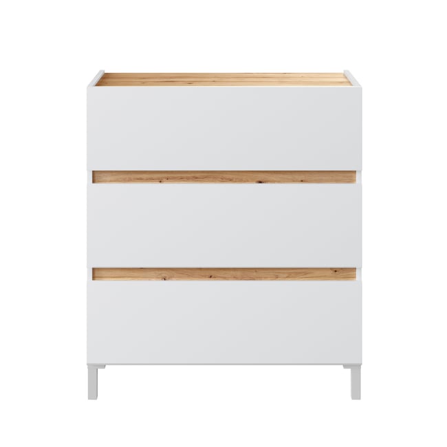 Commode 3 tiroirs décor chêne nodi et blanc L79 cm - TEMPUS Couleur bois clair <span itemprop=