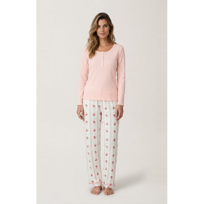 Tee-shirt manches longues en jersey de coton et modal couleur unie Magnolia rose <span itemprop=