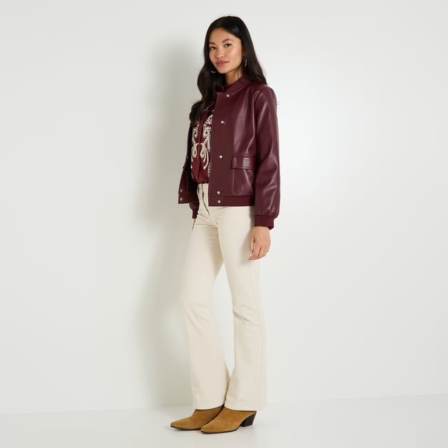 Bomber en simili orange bordeaux <span itemprop=