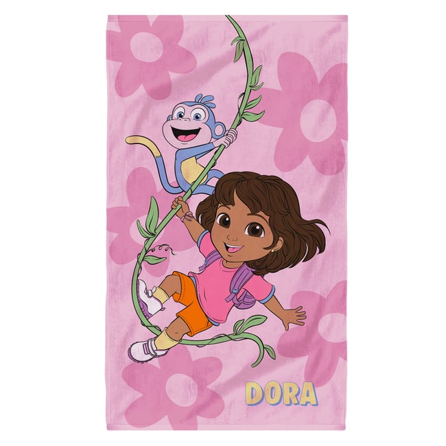 Drap de plage et de bain imprimé 100% coton, DORA FLOWER rose <span itemprop=