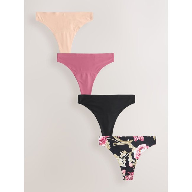 Culotte menstruelle flux moyen, lot de 4 noir / praliné nude / rose floral <span itemprop=